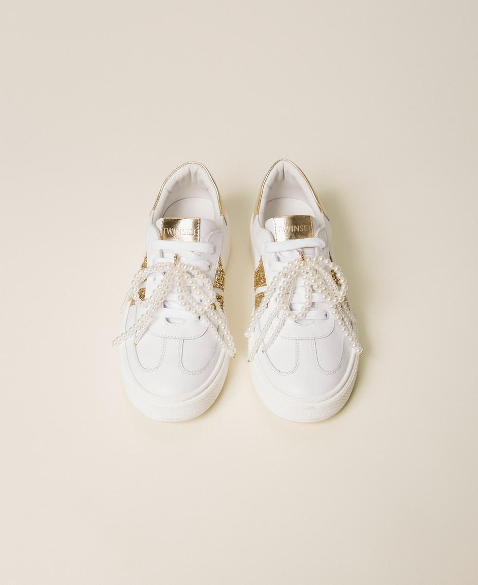 Trainers with glitter stripes Two-tone Off White/Gold Girl 261GCJ012_13238_04