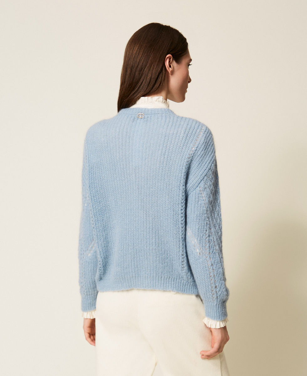 Pullover aus Mohairmischung mit Lochmuster Helles Blue Jasmine Frau 252TT3201_12940_04