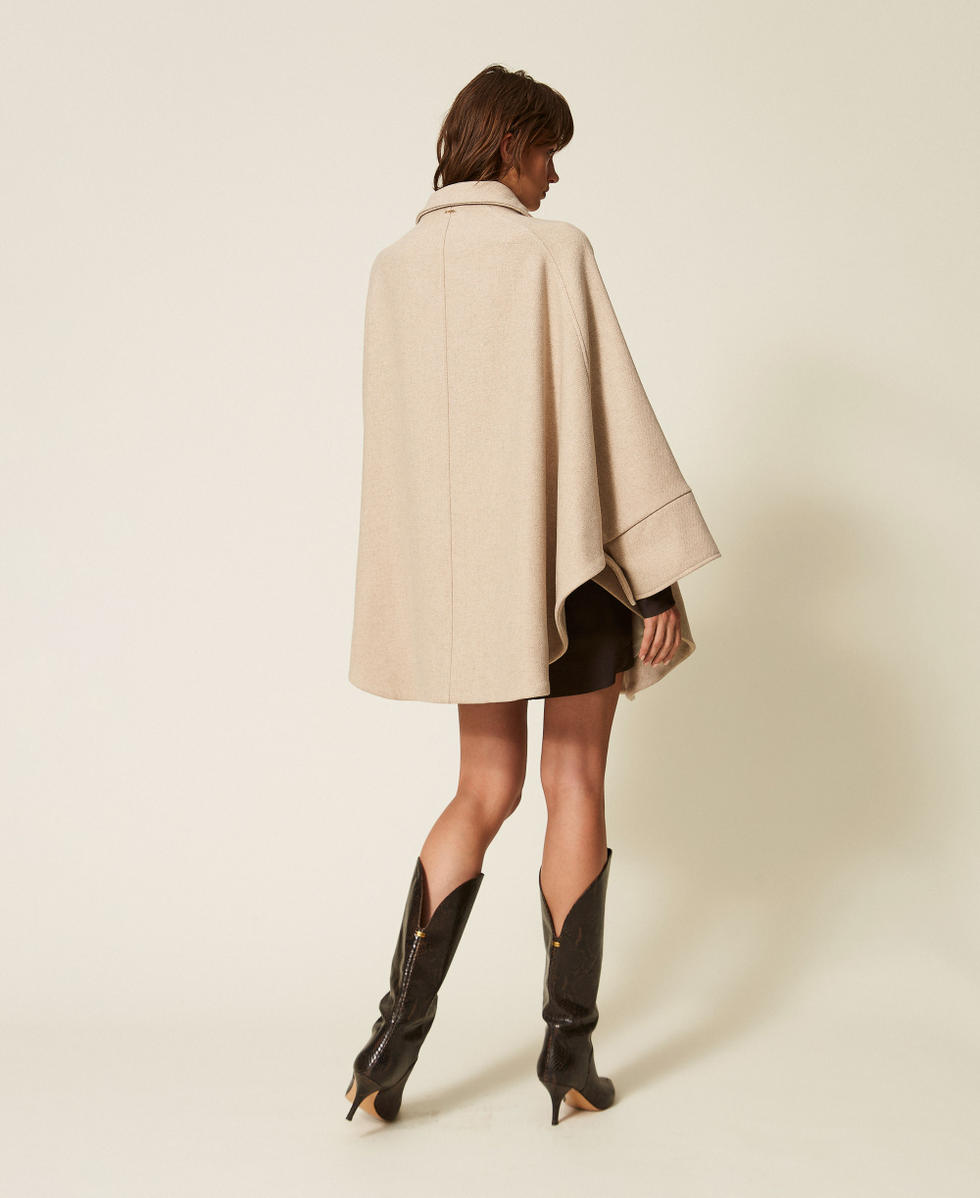 Wool cloth cape with buttons Sand Light Melange Woman 262TF2043_14063_04