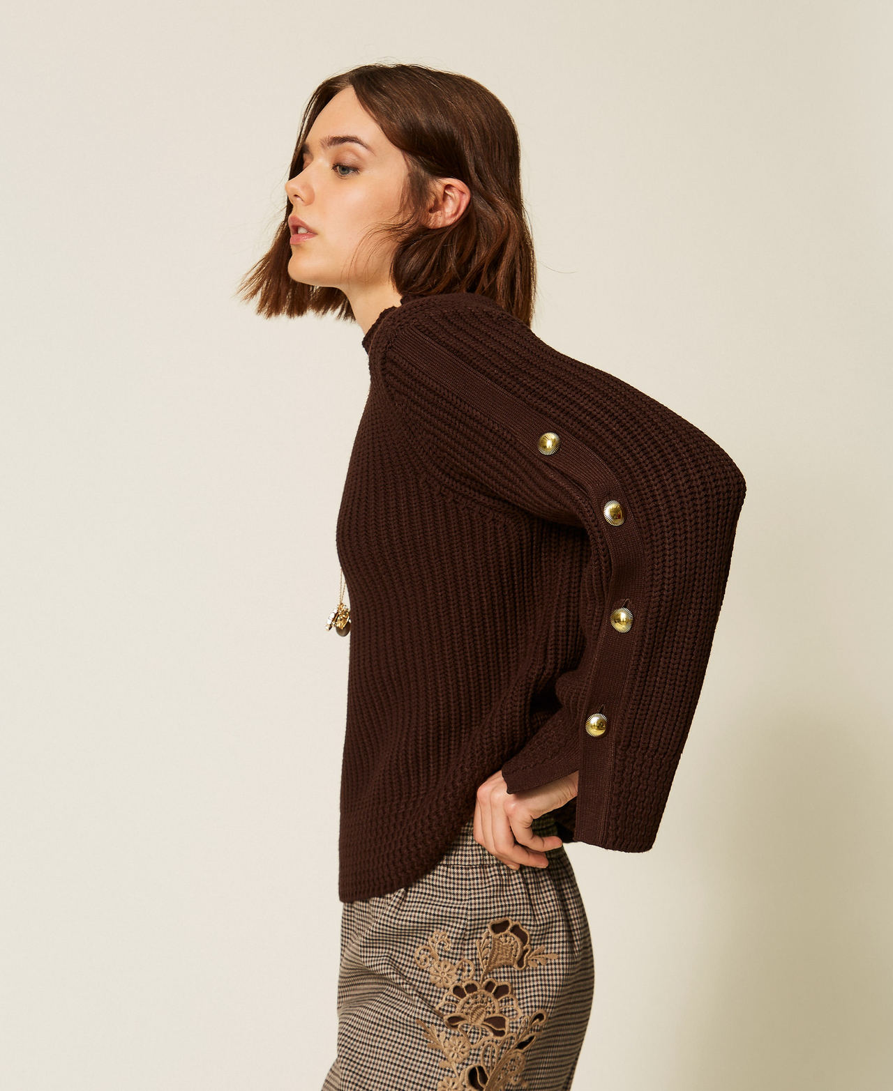 Jumper with metal buttons Darkness Brown Woman 262TP3170_13411_02