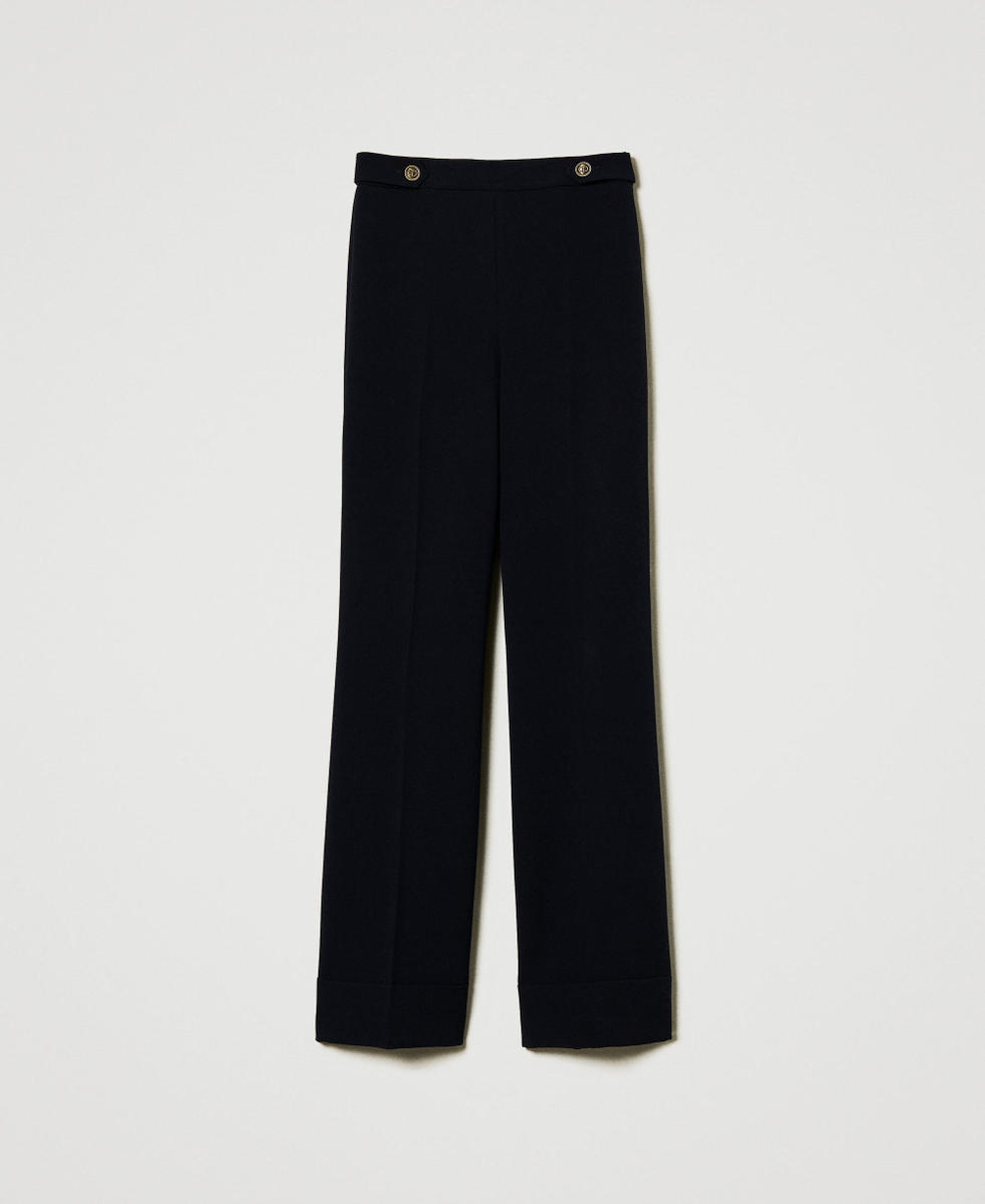 Pantalon taille haute en cr&ecirc;pe cady Bleu Classique Femme 242TT2101_11956_S0