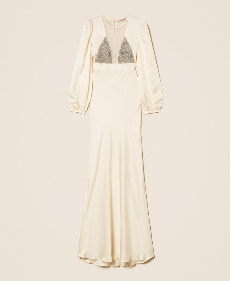 Long satin and tulle dress with embroidery Light Natural Woman 252TT2131_12227_S0