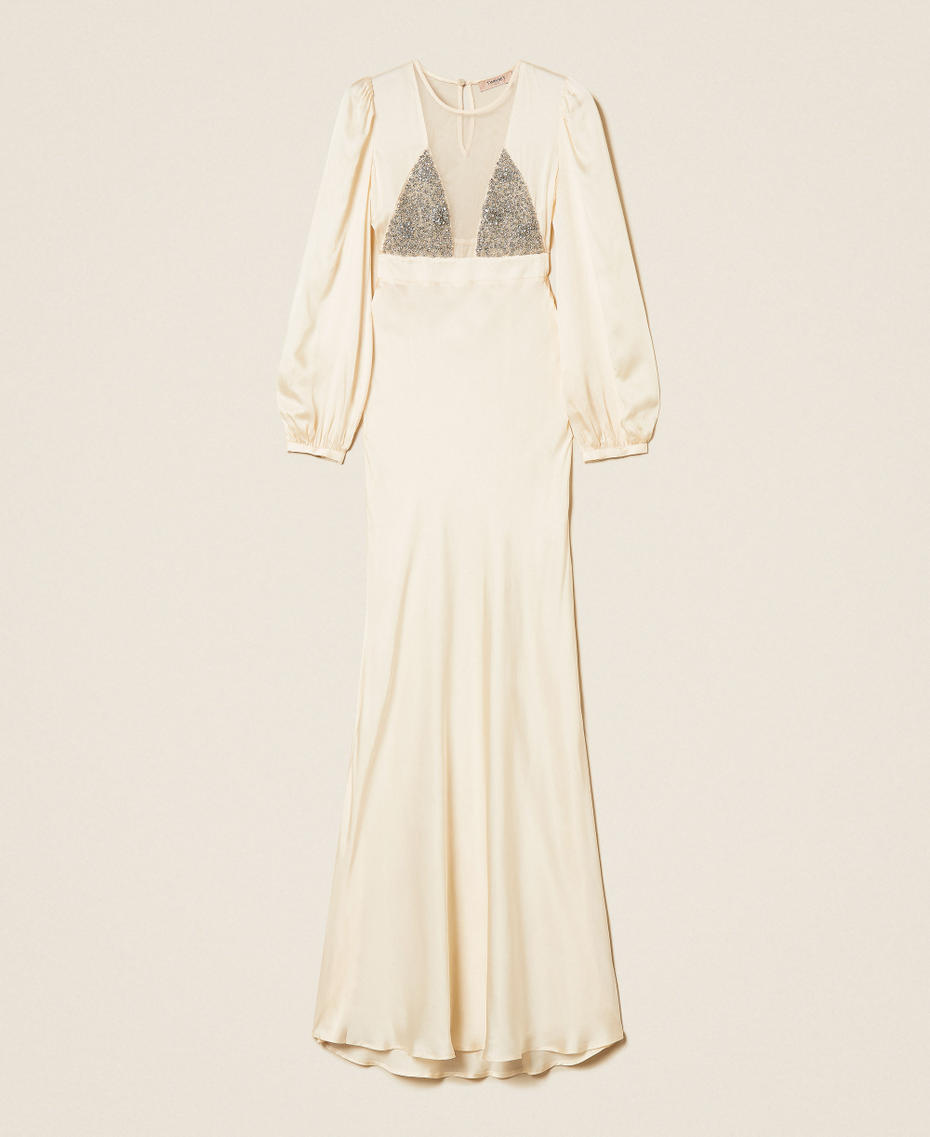 Long satin and tulle dress with embroidery Light Natural Woman 252TT2131_12227_S0
