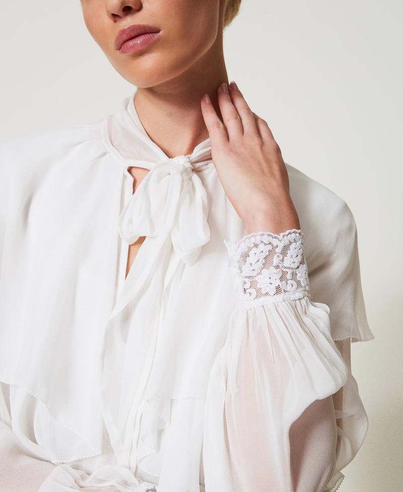 Georgette blouse with flounces and lace White Snow Woman 251TP2741_00282_04