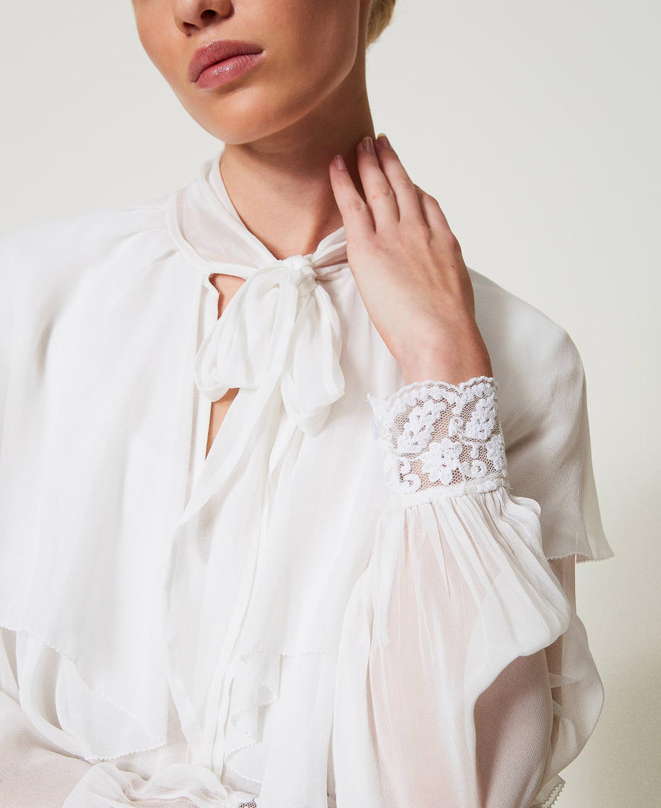 Georgette blouse with flounces and lace White Snow Woman 251TP2741_00282_04