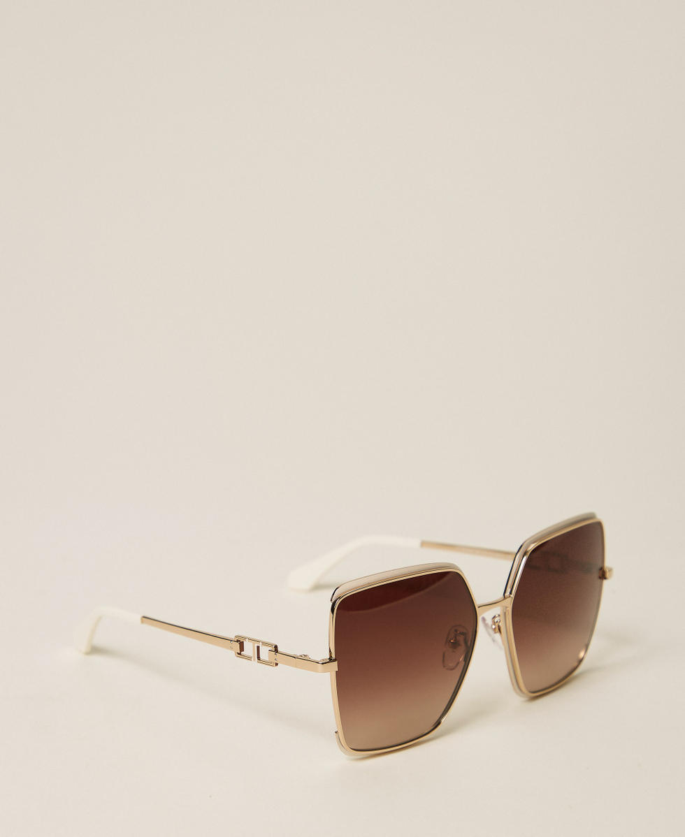Gafas de sol cuadradas de metal Shiny Gold with Ivory Rims Mujer 999TZ5098_14165_02