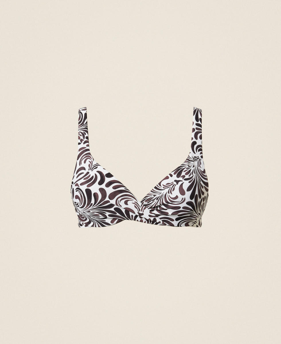 Underwired bikini top with botanical print