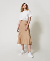 Long dress with satin skirt Woman, Brown | TWINSET Milano Long dress with satin skirt Woman, Brown | TWINSET Milano