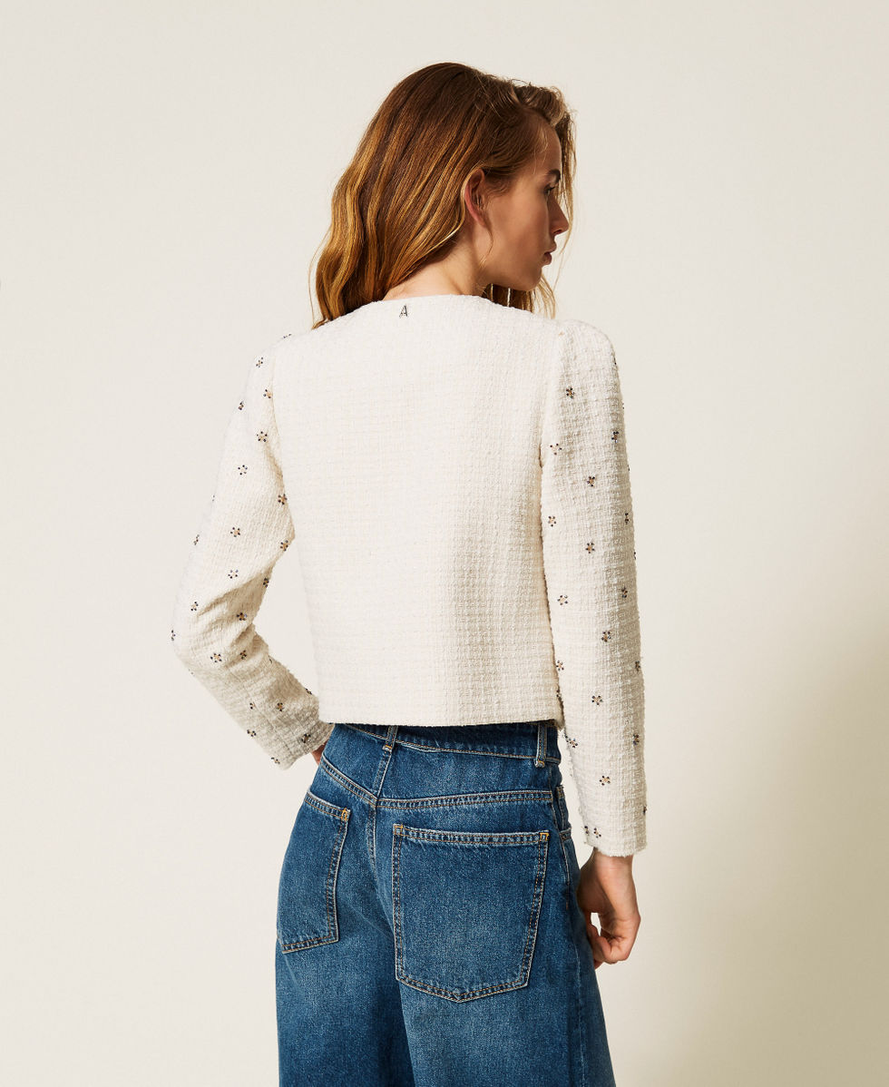 Boucl&eacute; jacket with embroidery White Snow Woman 252AP2131_00282_03