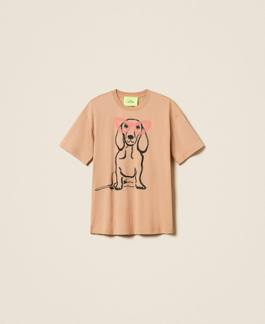 MYFO oversize T-shirt with print and embroidery Dachshund Nude Beige Woman 261AQ2010_13570_S0