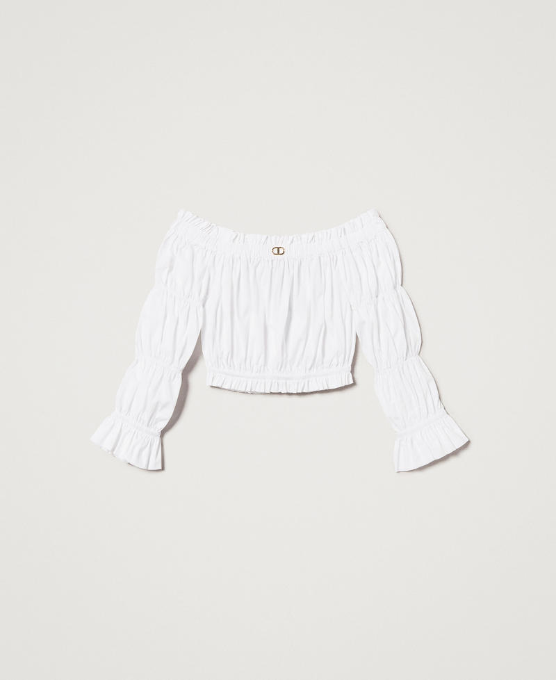 Cropped poplin top with gathering "Ice" White Girl 251GJ2421_00808_0S