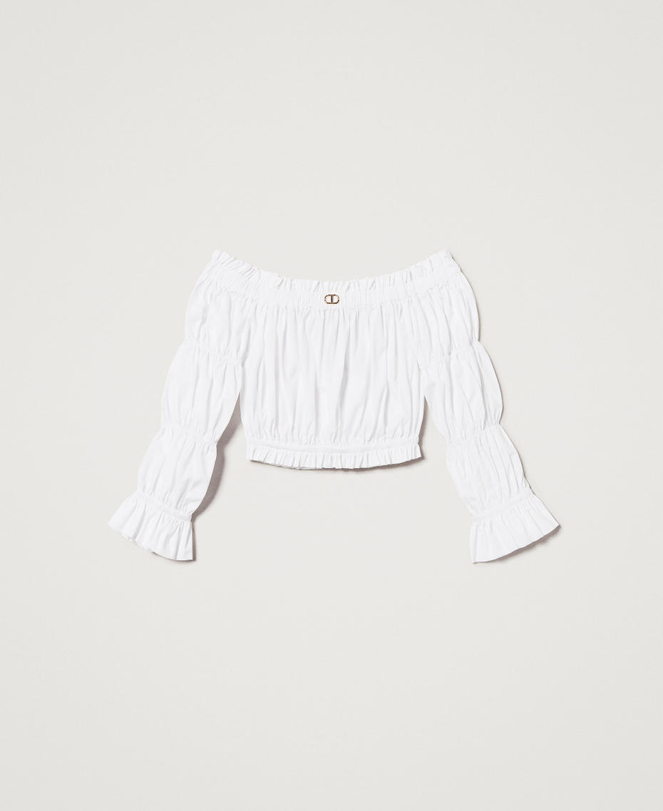 Cropped poplin top with gathering "Ice" White Girl 251GJ2421_00808_S0