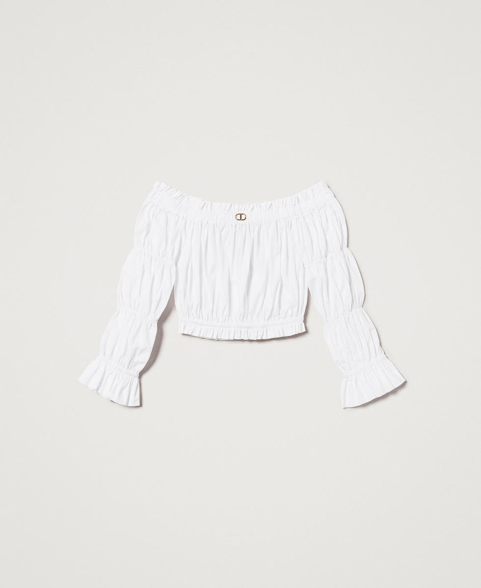 Top cropped de popelina con frunces Blanco "Ice" Ni&ntilde;a 251GJ2421_00808_S0