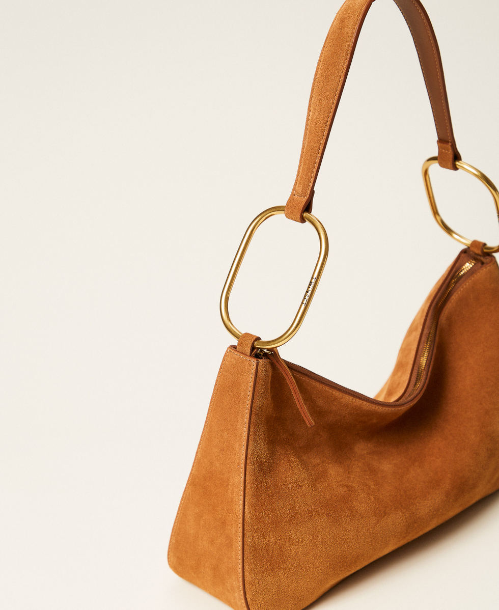 'Liliane' medium suede bag with rings "Bubinga Wood" Brown Woman 261TB7086_11061_02
