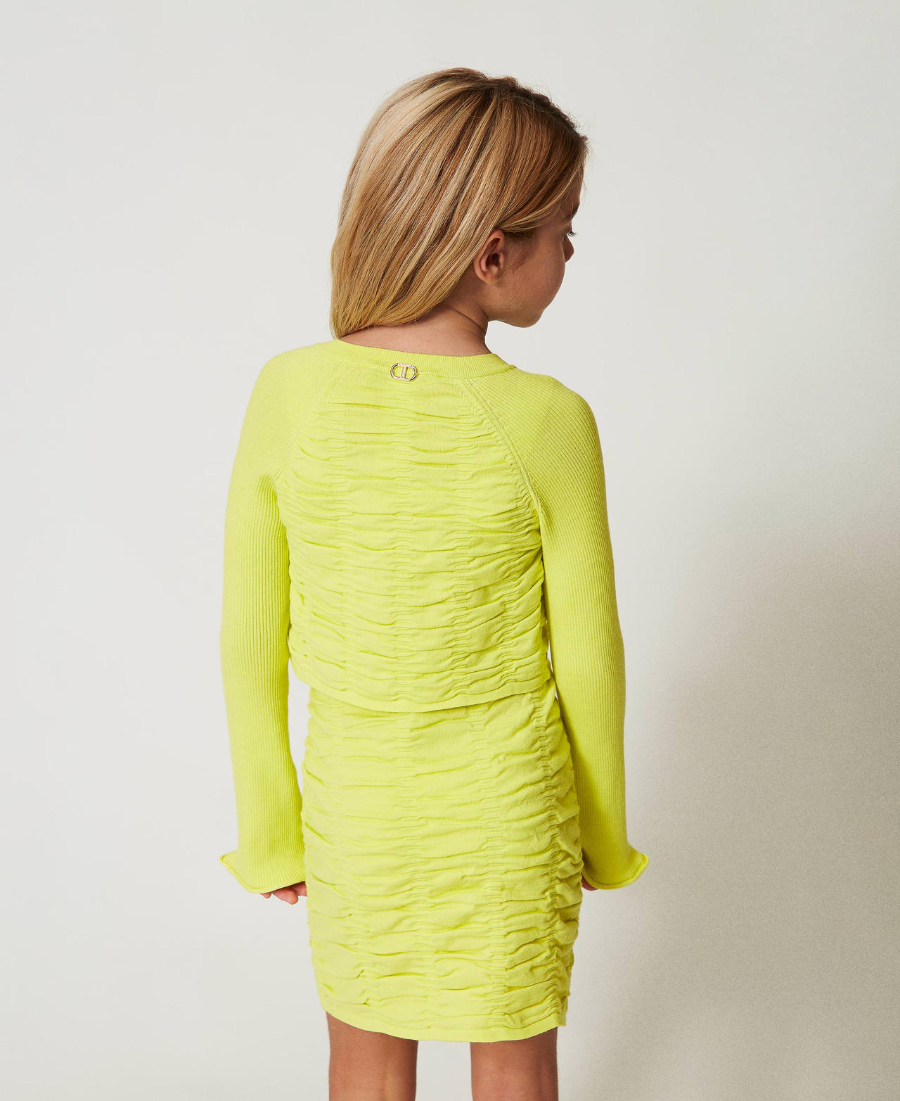 Embossed knit miniskirt with Oval T Yellow Plum Girl 251GJ3422_12124_03