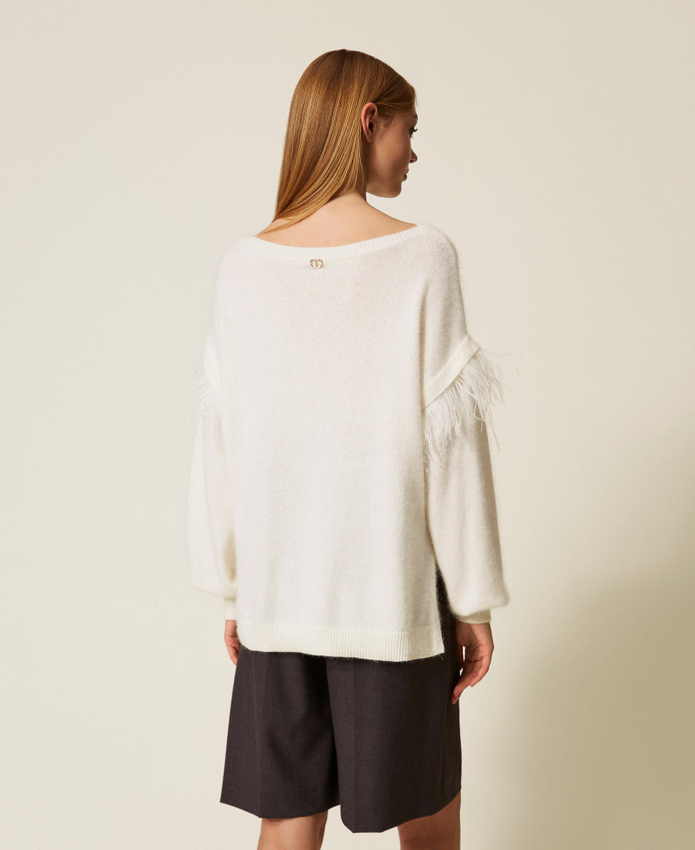 Pull en angora m&eacute;lang&eacute; avec plumes Blanc Neige Femme 252TT3185_00282_04