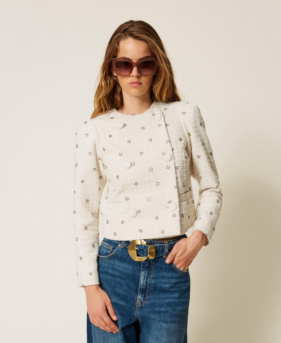 Boucl&eacute; jacket with embroidery White Snow Woman 252AP2131_00282_01