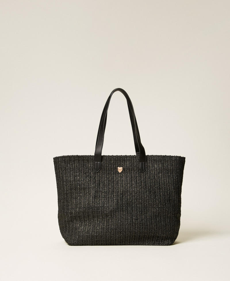 Cabas en raphia avec franges Noir Femme 261LB7BBB_00006_01