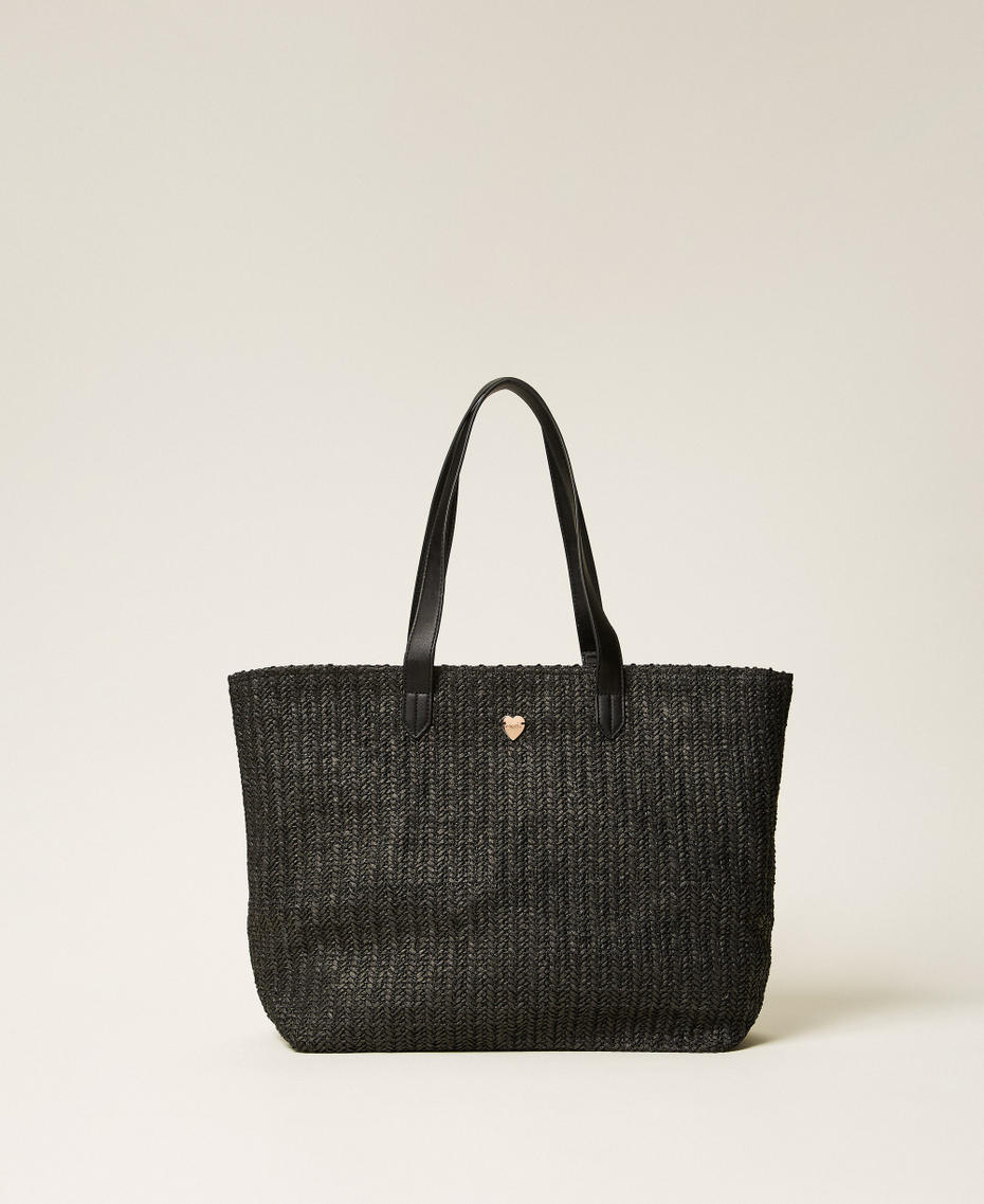 Cabas en raphia avec franges Noir Femme 261LB7BBB_00006_01