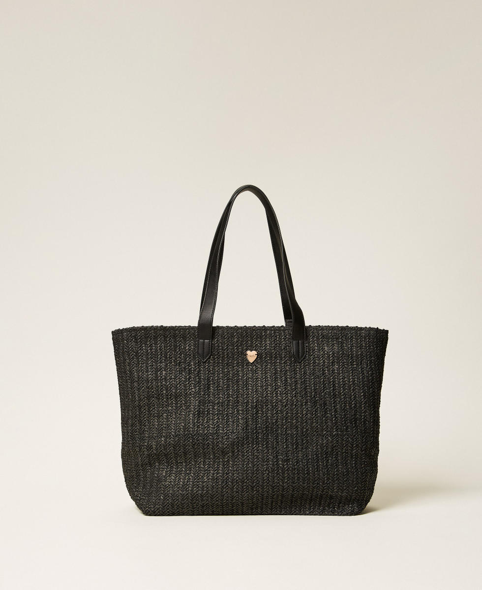 Shopper aus Rafia mit Fransen Schwarz Frau 261LB7BBB_00006_01