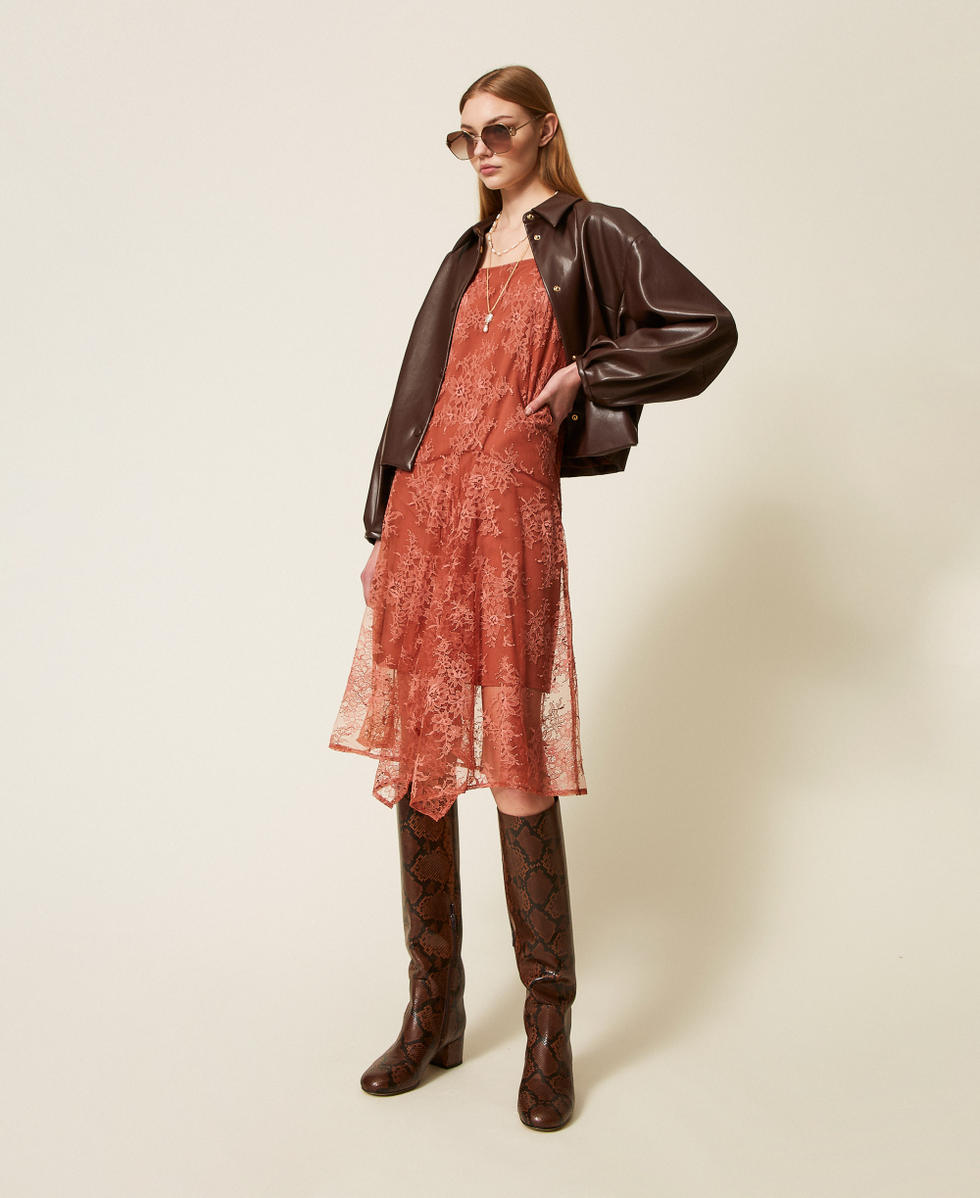Lace midi dress Rust Brown Woman 252TF2110_12608_T0
