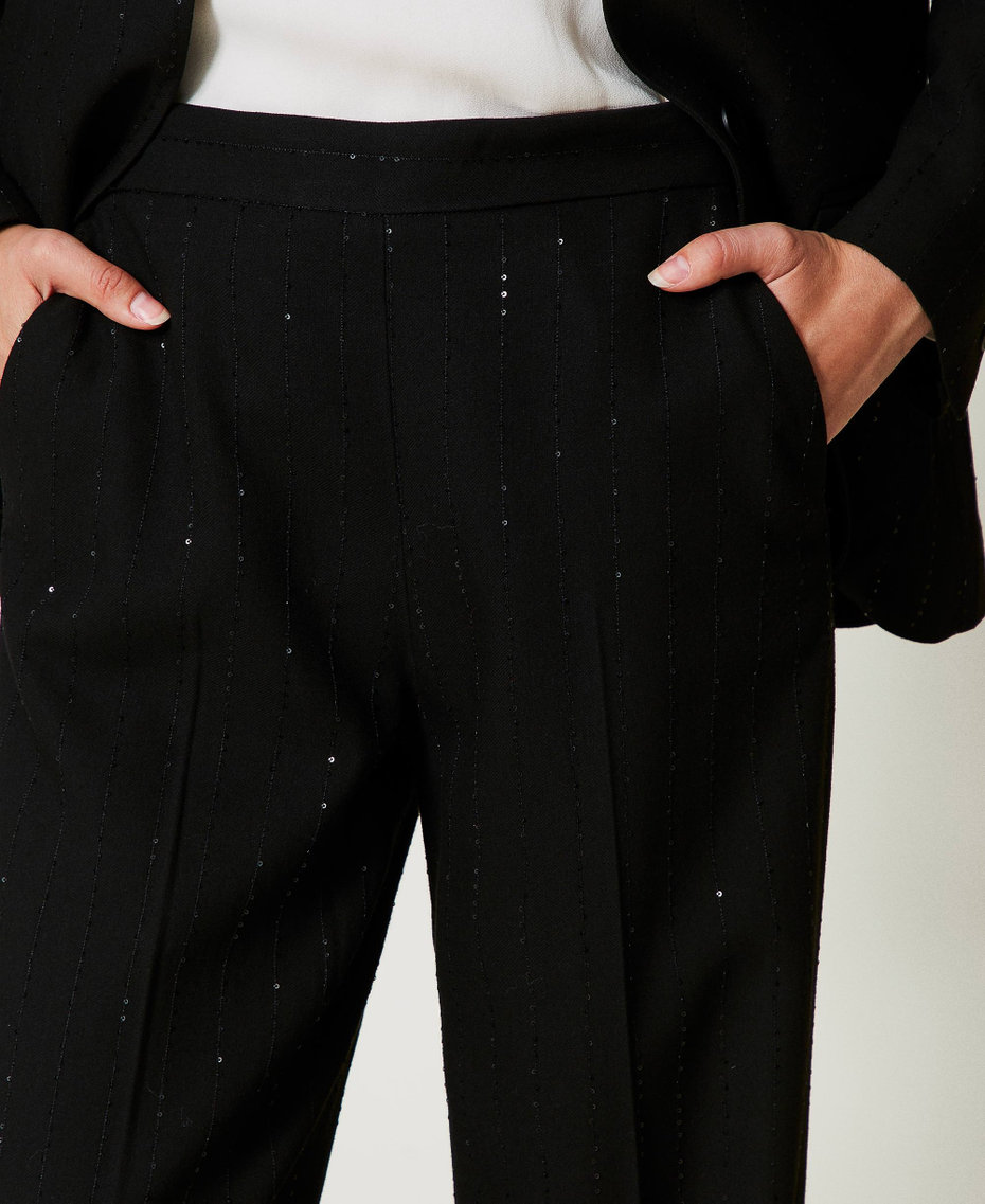 Cloth trousers with sequins Black Woman 242TT2161_00006_04