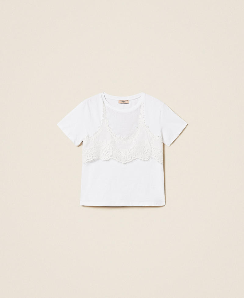 Trompe l'oeil T-shirt with lace White Woman 261TT2490_00001_S0
