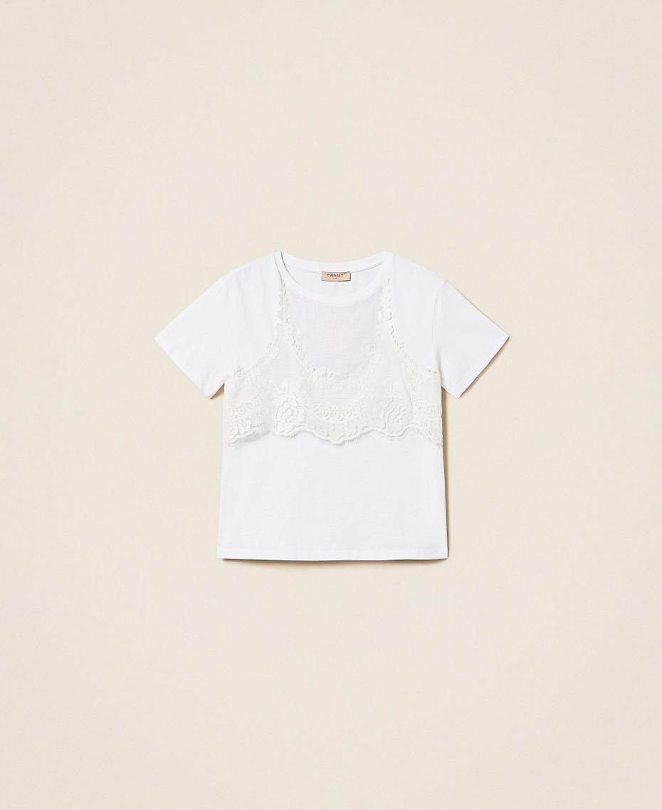 Trompe l'oeil T-shirt with lace White Woman 261TT2490_00001_S0