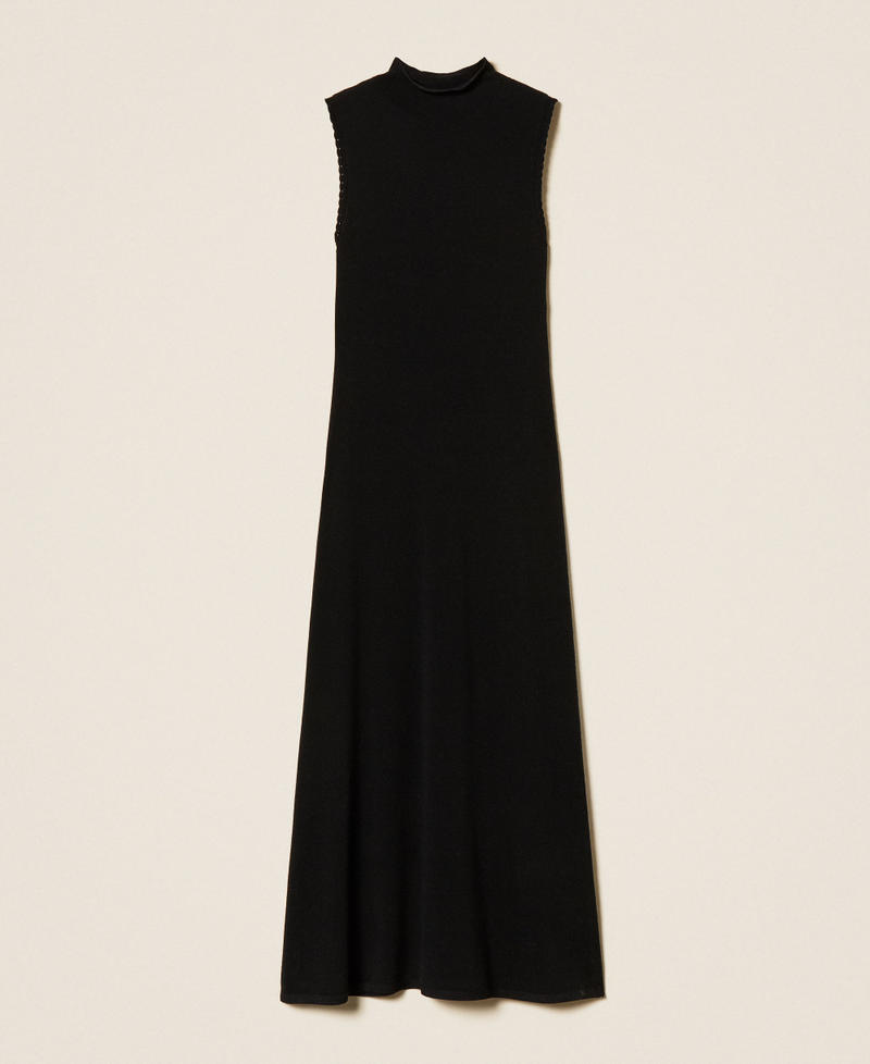 Maxi-Strickkleid mit H&auml;keldetails Schwarz Frau 262TP3032_00006_S0