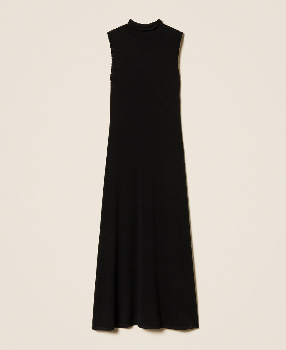 Maxi-Strickkleid mit H&auml;keldetails Schwarz Frau 262TP3032_00006_S0