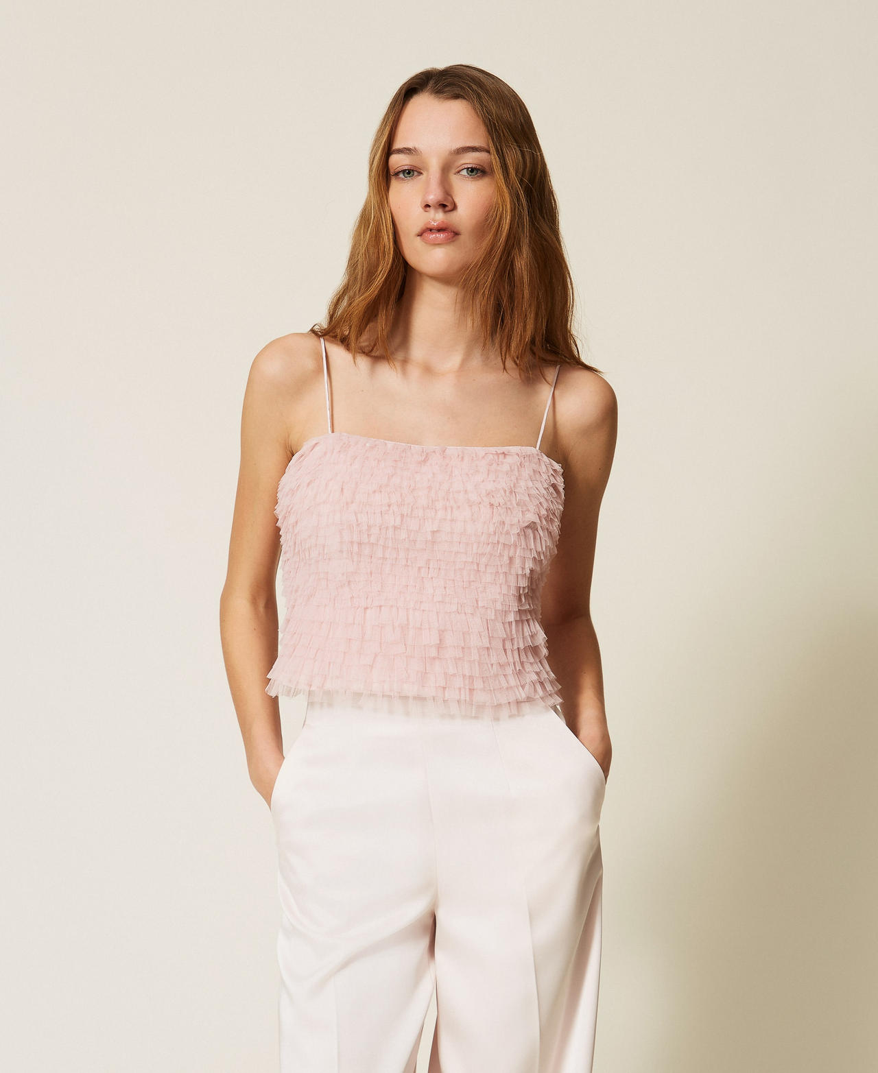 Top in tulle con balze Rosa "Danza" Donna 261TP2571_00816_02
