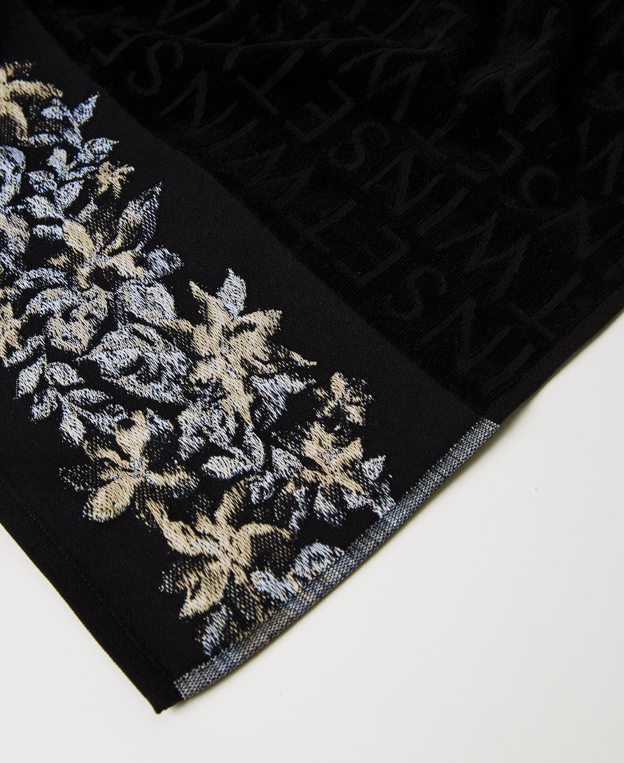 Strandtuch aus Frottee mit Blumen Blumenprint Schwarz / Natural Beige, gestreift Frau 251LB4BAA_12199_02