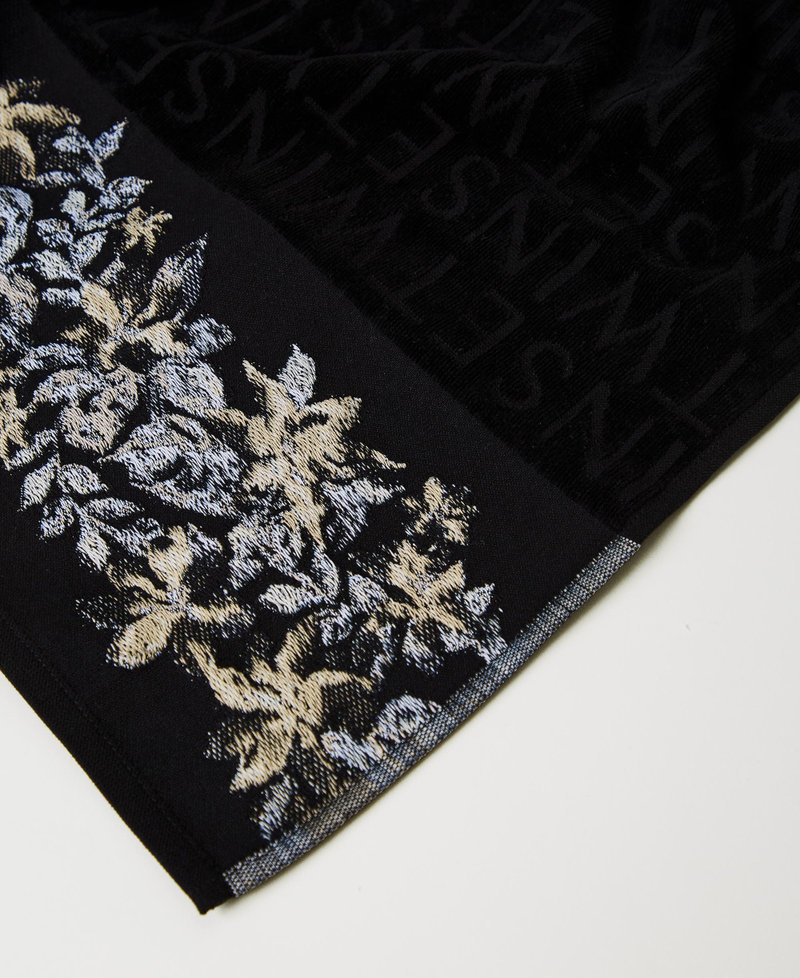 Strandtuch aus Frottee mit Blumen Blumenprint Schwarz / Natural Beige, gestreift Frau 251LB4BAA_12199_02