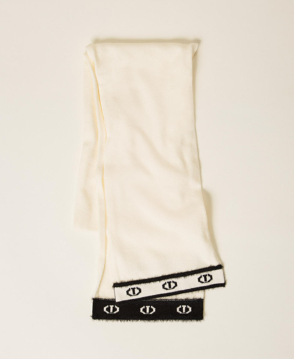 Knit scarf with Oval T Two tone Off White/Black Girl 252GJ501J_10973_01