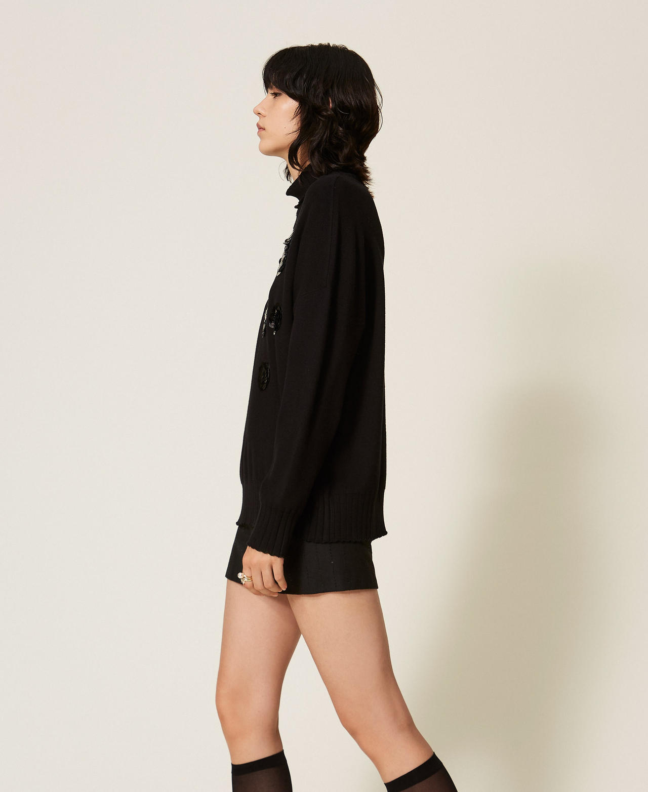 TWINSET - Pull col roulé avec broderie de sequins, Femme, Noir, XXL