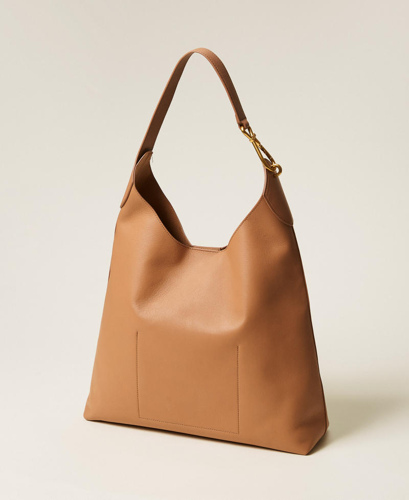 Leather hobo bag with carabiner Mocha Mousse Brown Woman 261TB7131_13168_03