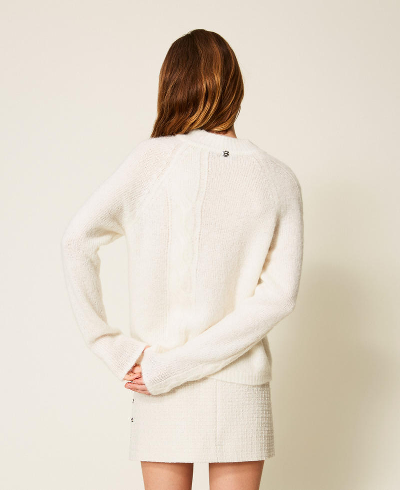 Turtleneck jumper with cable knit pattern White Snow Woman 252AP3151_00282_02