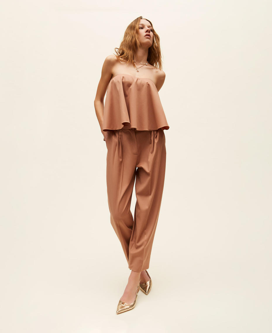 Cool wool cropped trousers Mocha Mousse Brown Woman 261TP2181_13168_PC