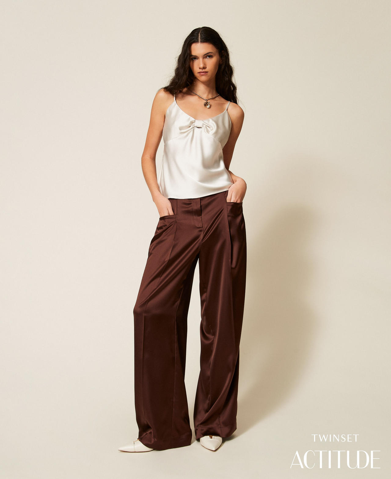 Satin palazzo trousers Chocolate Lab Woman 261AP2254_10780_PA