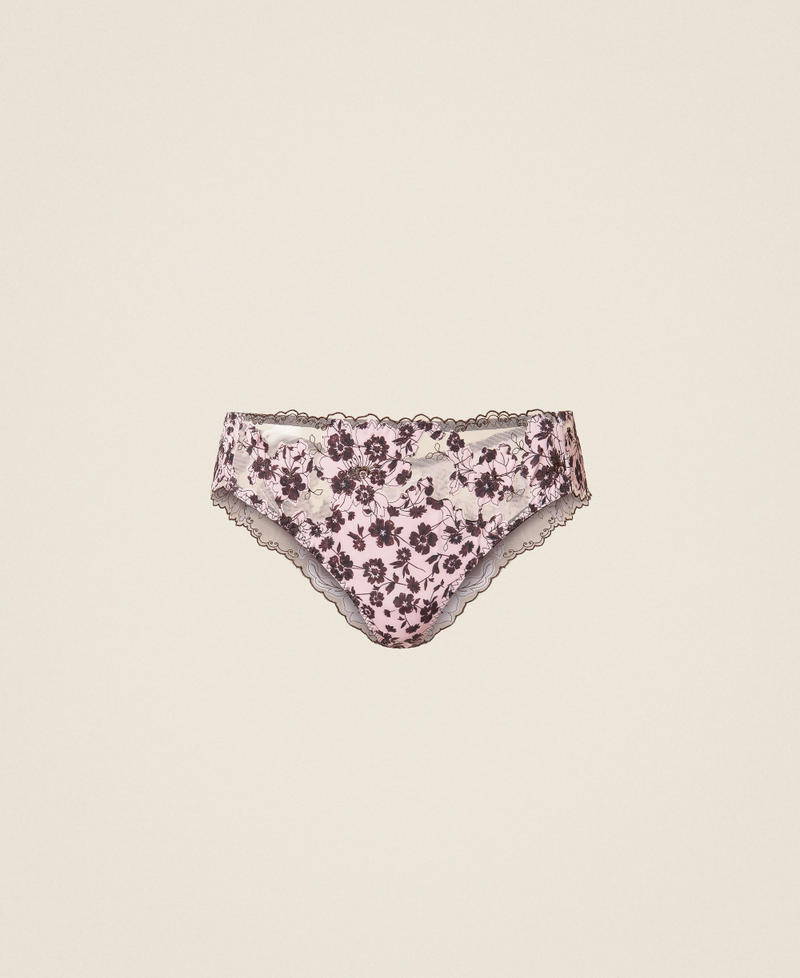 Brazilian-Slip mit Blumenprint Spitze Powder Rose / Mocha Frau 262LI6D77_13847_S0