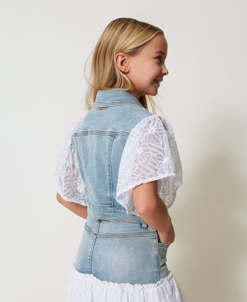 Denim and embroidered tulle jacket Two-tone Light Denim/Ice Girl 251GJ2522_12279_03