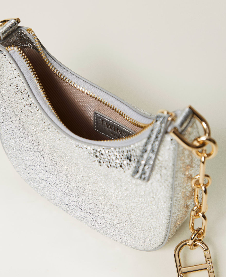 Tasche „Mini-Croissant“ aus Metallic-Leder Silber Frau 251TB7340_00995_04