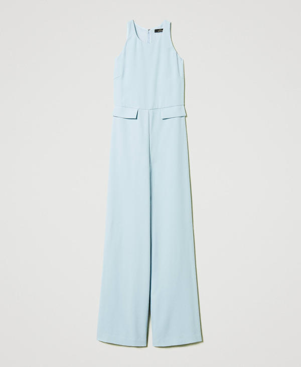 Long crêpe piquet jumpsuit