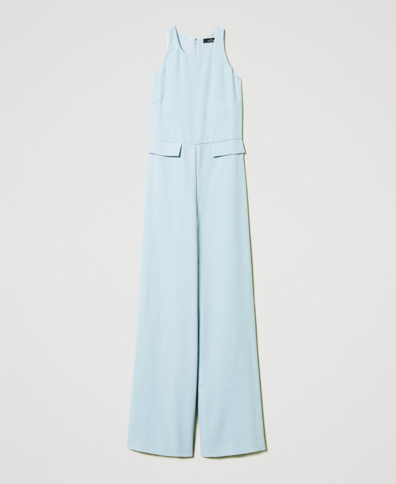 Long crêpe piquet jumpsuit Light Canal Blue Woman 251AP2336_12134_S0