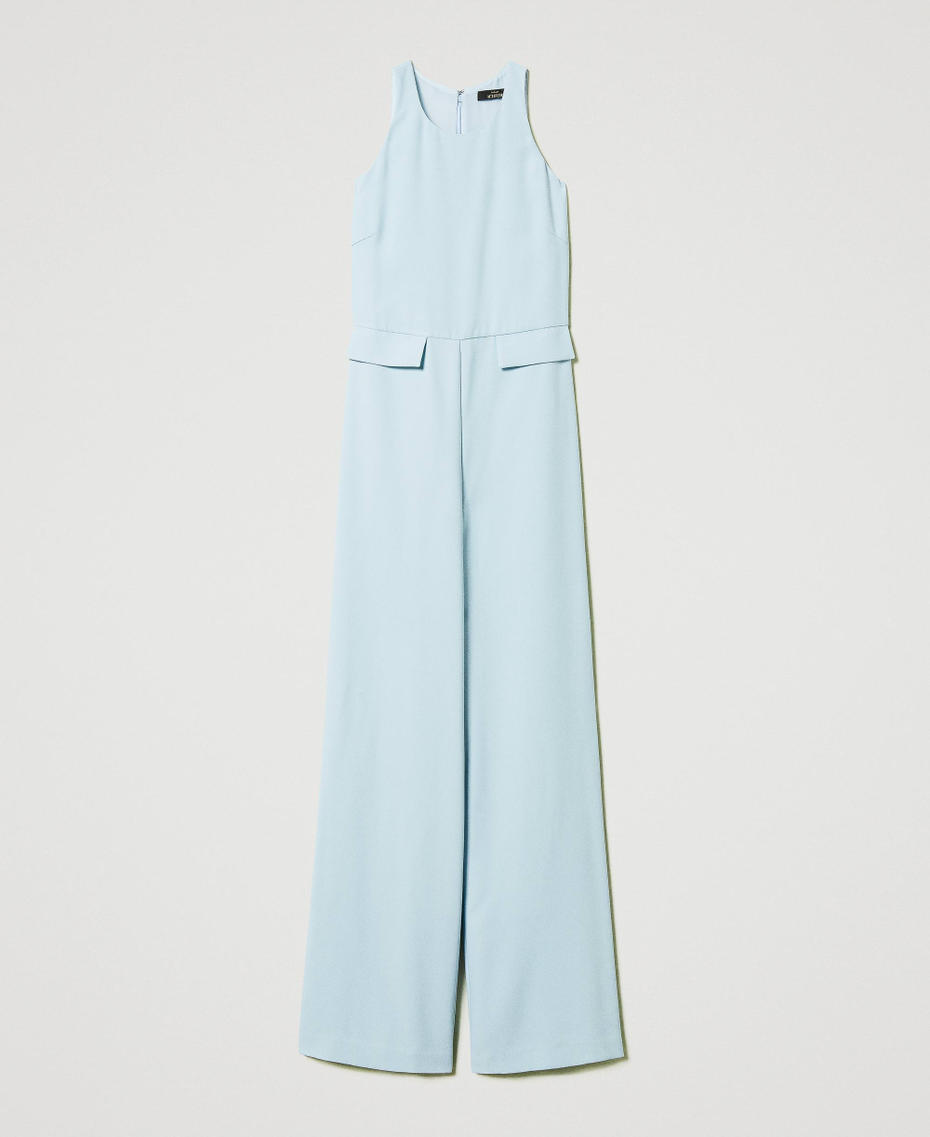 Long crêpe piquet jumpsuit Light Canal Blue Woman 251AP2336_12134_S0