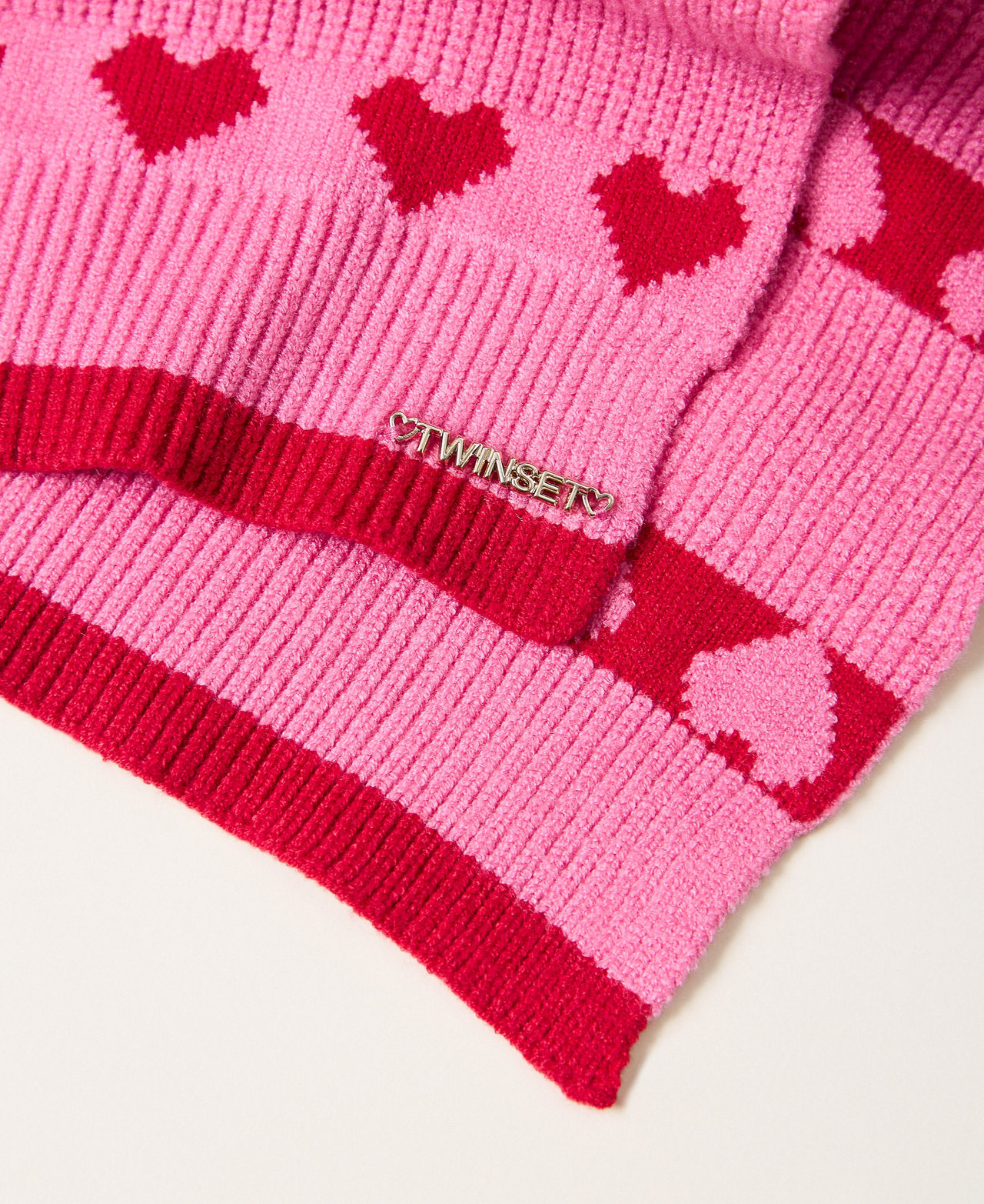 Babyschal aus Jacquard-Strick mit Herzen Zweifarbig Azaleenpink / "Magentarot" M&auml;dchen 262GB5031_13792_02