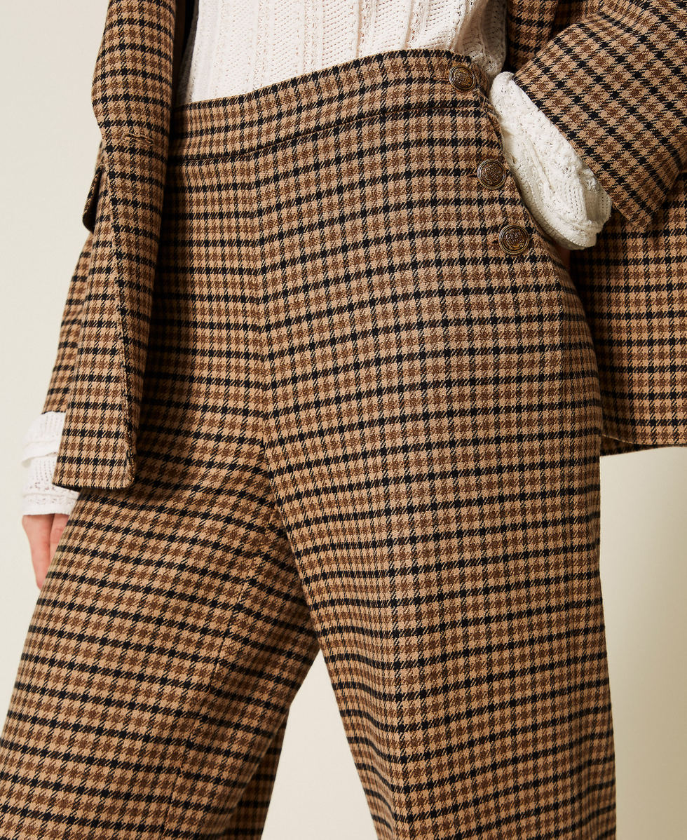 Karierte Hose aus Wollmischung Small Check Kamelbraun / Schwarz Frau 252TT2421_12884_04