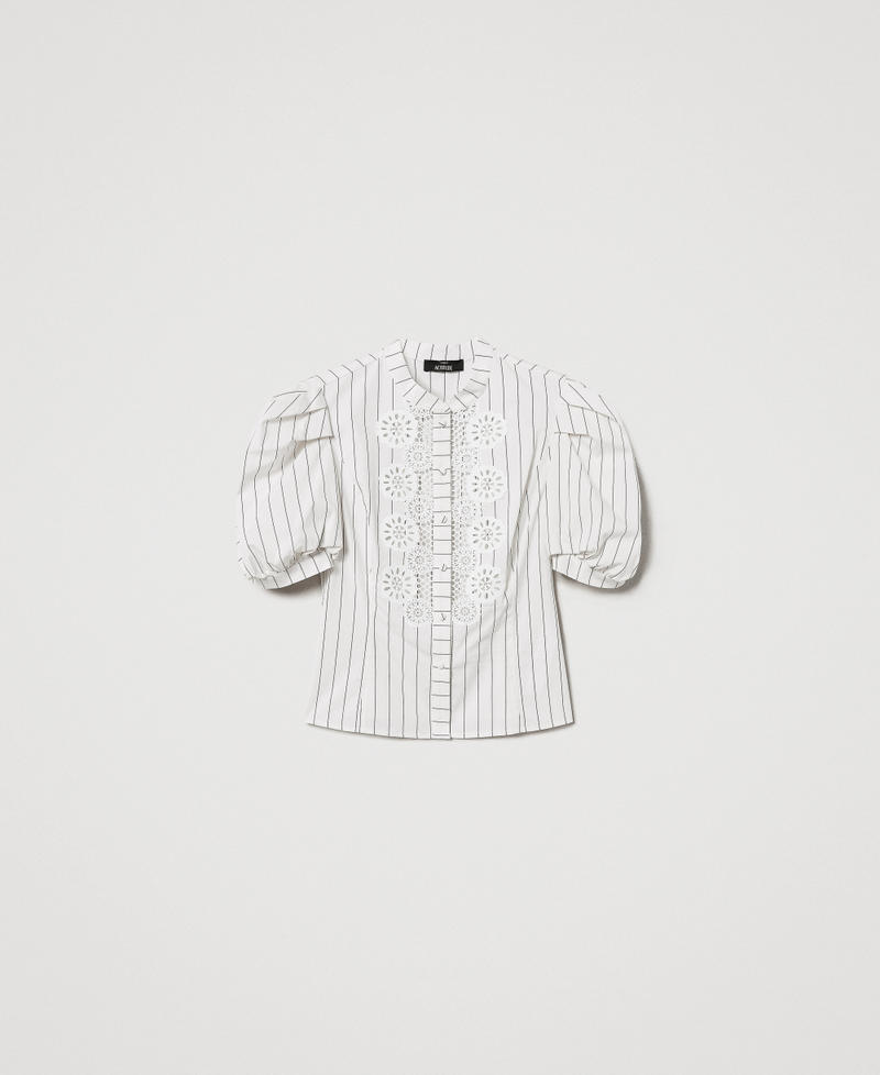 Camicia in popeline con macramè Beige "Angorra" / Nero Stripes Donna 251AP2483_12235_0S