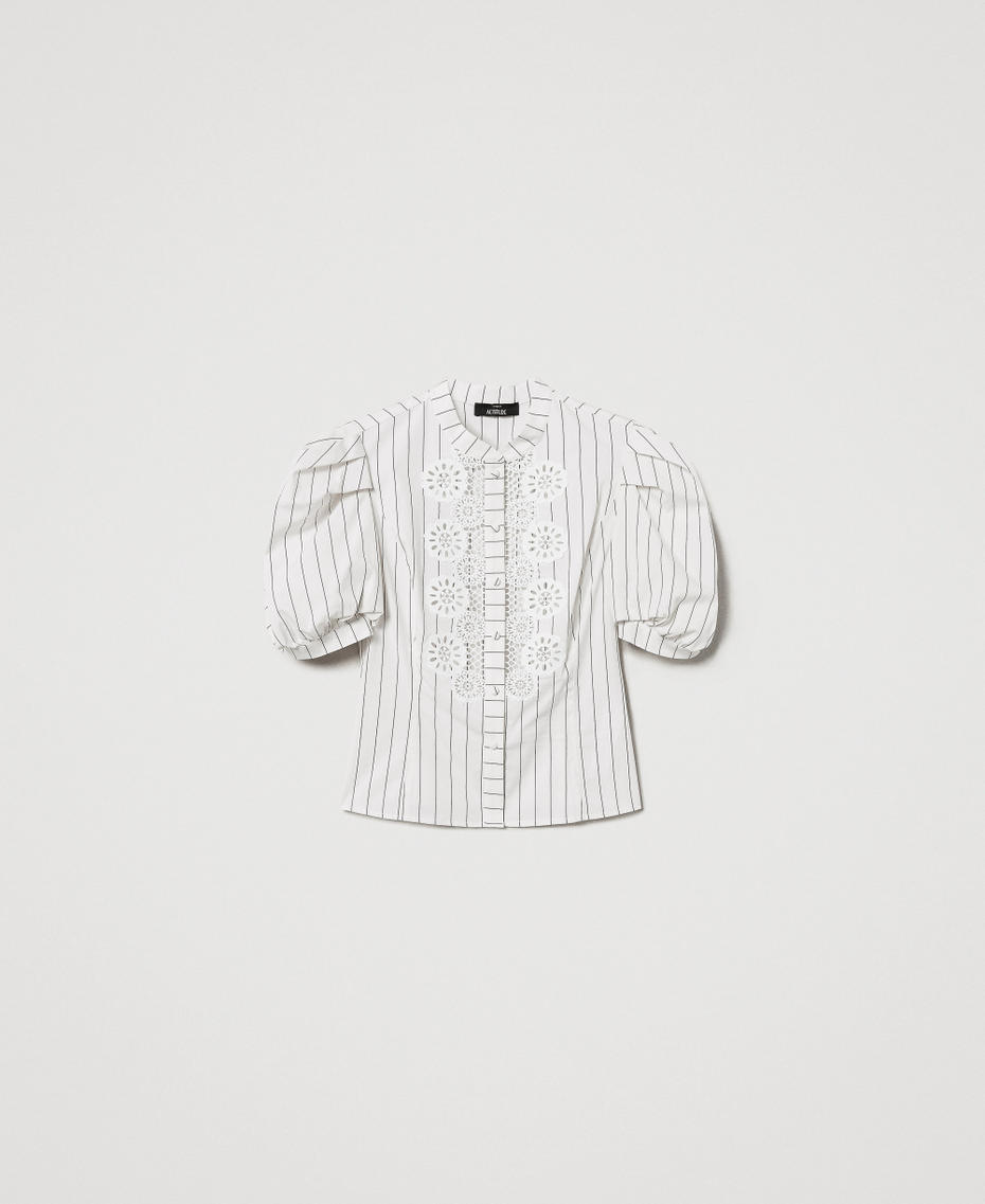 Camicia in popeline con macramè Beige "Angorra" / Nero Stripes Donna 251AP2483_12235_S0