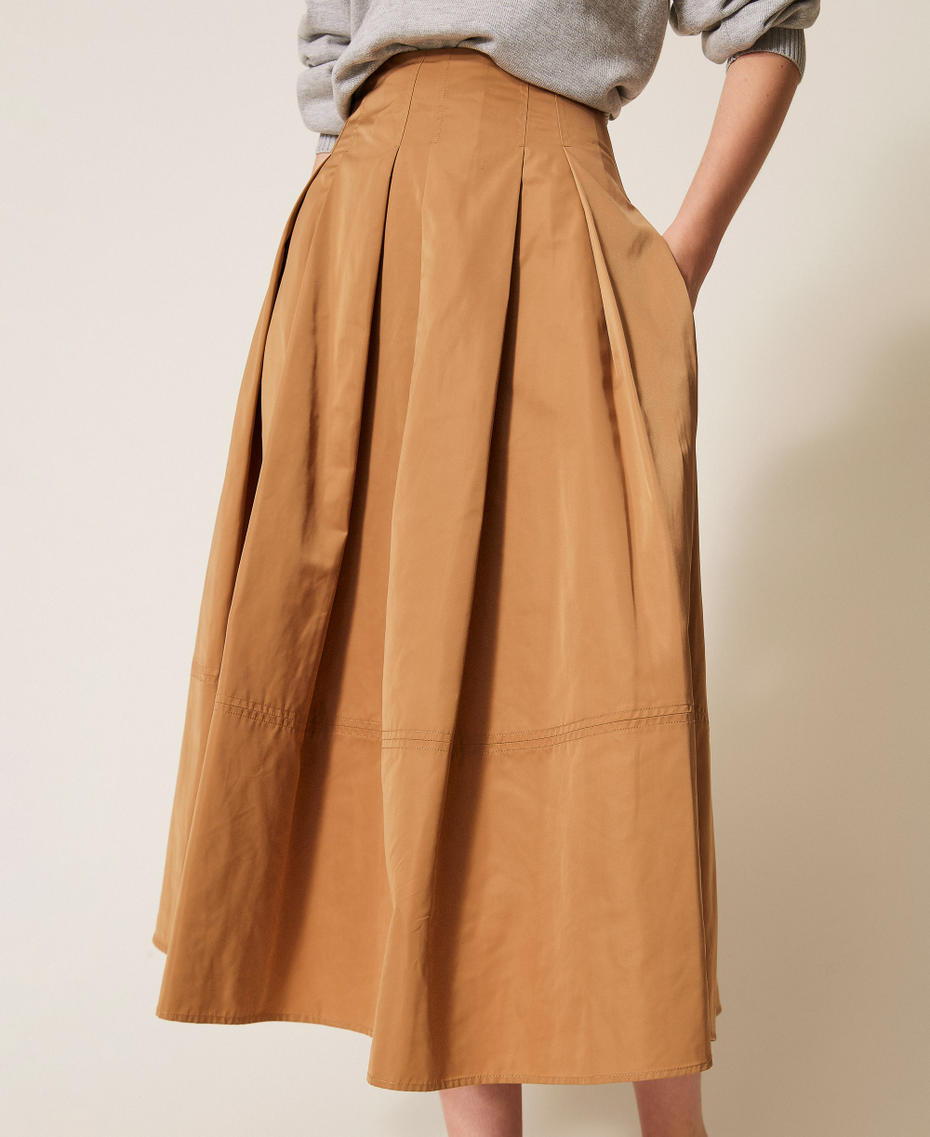 Midirock aus Taft mit Falten &bdquo;Walnut&ldquo;-Beige Frau 261LL2RBB_13302_04